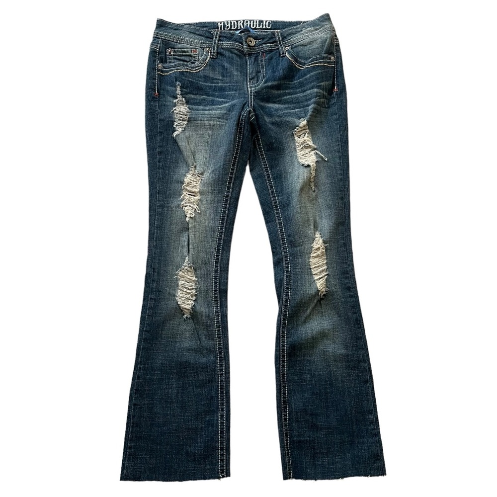 Hydraulic Blue Distressed "Bailey" Slim Bootcut Jean 7/8
